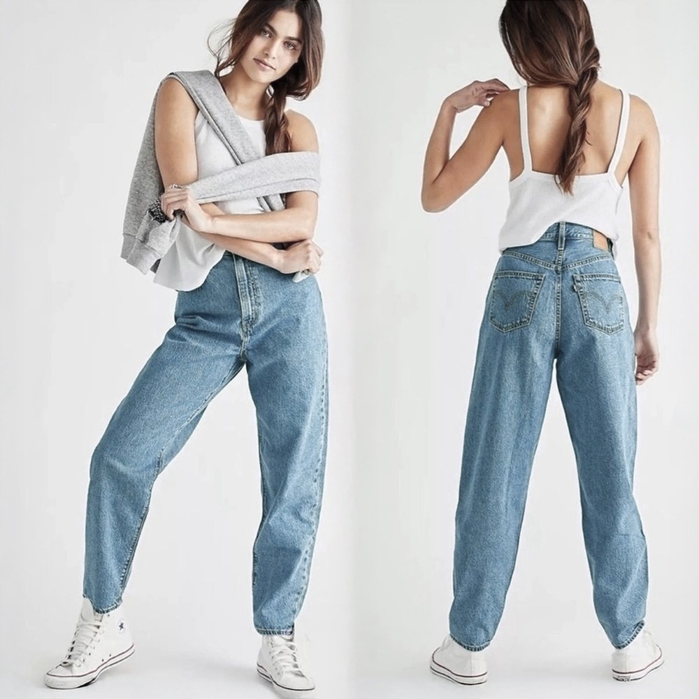 Levis Womens Premium High Loose Taper Jeans Light Wash Cotton Hemp Baggy Relaxed
